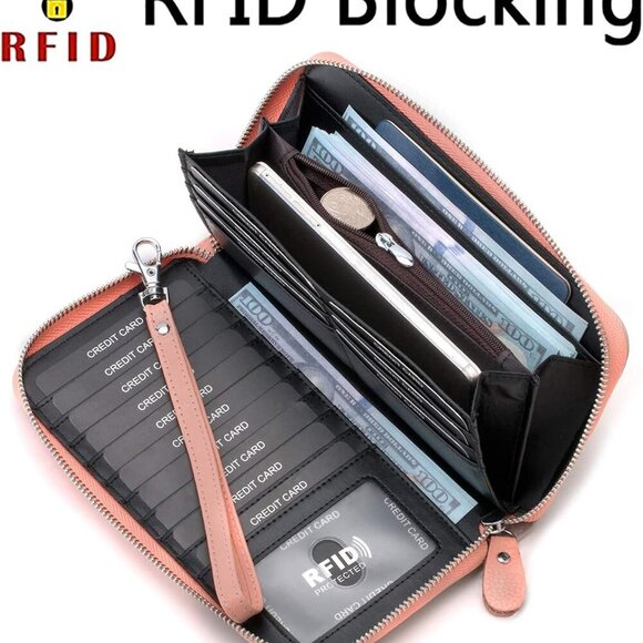 Womens Wallet RFID Blocking Genuine Leather Multi Credit Card Large Capacity Zip - Picture 2 of 6